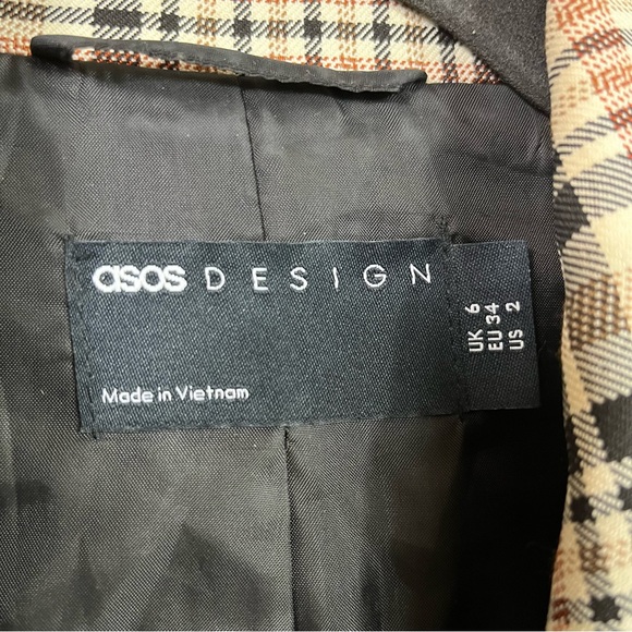 ASOS Plaid One Button Blazer Tunic Length - Picture 7 of 7